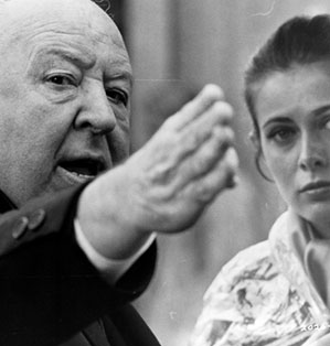 Alfred Hitchcock directs Claude Jade on the set of Correspondent.